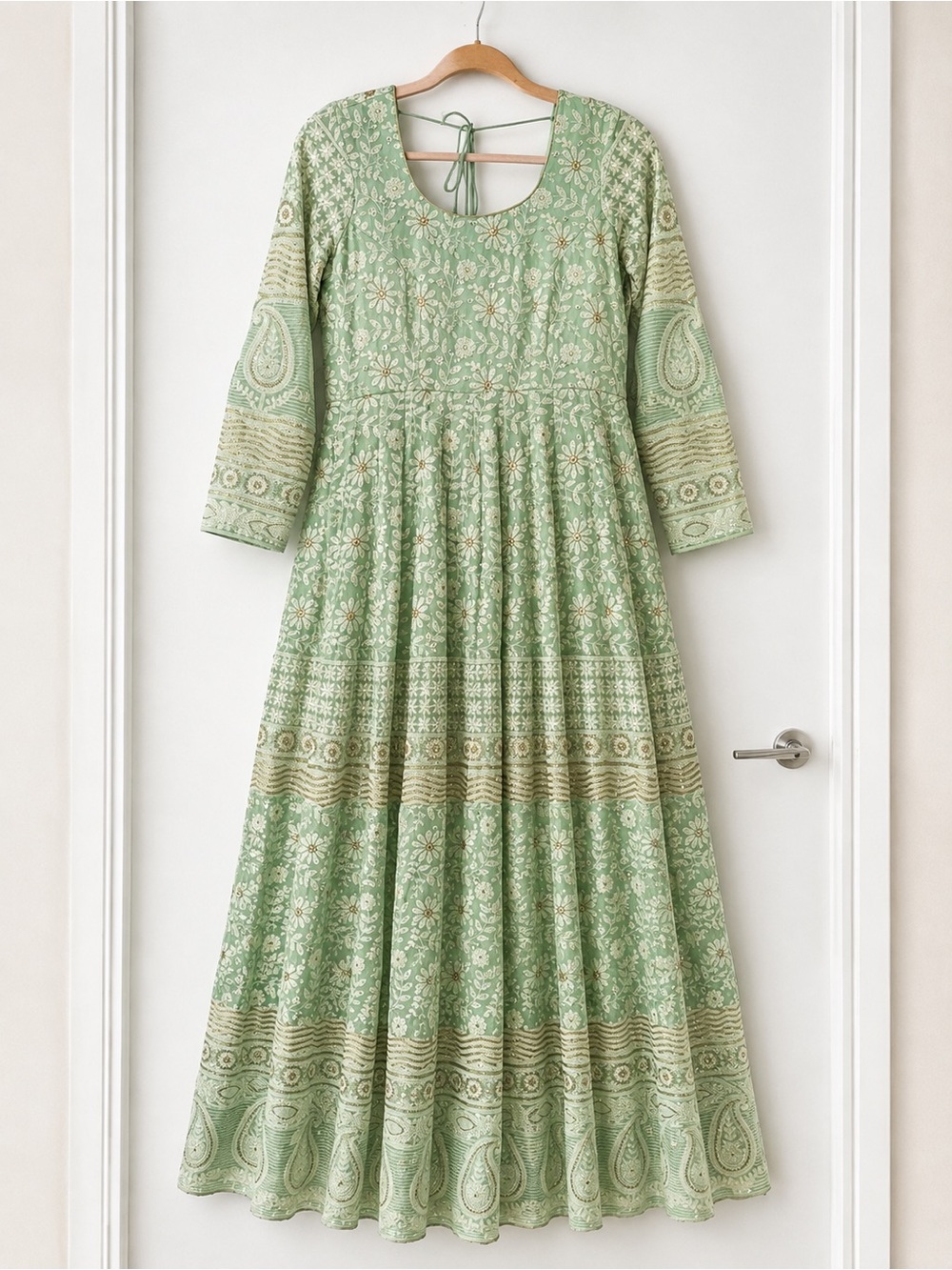 Indian Sage Floral Maxi Anarkali style Dress with Paisley Detail
